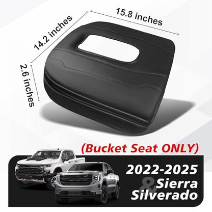 Muslogy Center Console Armrest Cover Fit for Chevy Silverado & GMC Sierra 1500 2500 3500 2022-2026 Accessories, Comfort Armrest Pad Console Lid Cushion Vegan Leather 1-Inch Extra Thick(Bucket Seat) - size: 1) 22-25 |Silverado & Sierra| Bucket Seat, +Thick