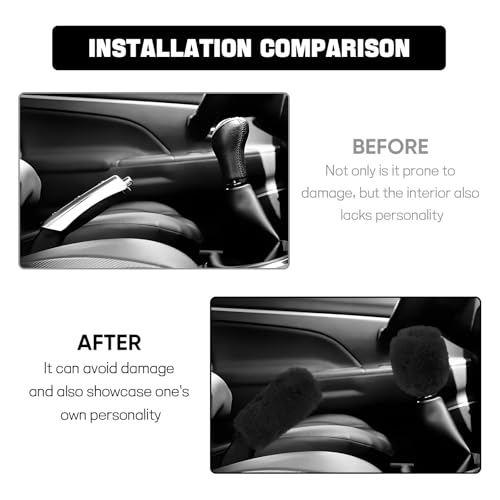 Hovom 2PCS Fluffy Car Gear Shift Knob Cover & Handbrake Cover, Soft Plush Hand Brake Handle & Gear Shift Cover for Women Girls, Universal Comfortable Warm Furry Car Accessories (Black) - color: Black