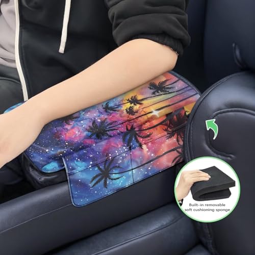 Coconut Tree Center Console Armrest Cover 300D Polyester Fabric Middle Console Lid for Most Vehicles with Side Pockets Interior Accessories Prevent Scratching - color: Coconut Tree