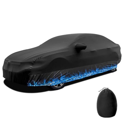 Erato Indoor Car Cover – Elastic Full Coverage Stretch Breathable Dustproof for Underground Garage, Car Show, Flame Pattern, Fits Sedans up to 209 Inches, Custom-Fit Style, Black - size: XL-Sedan
