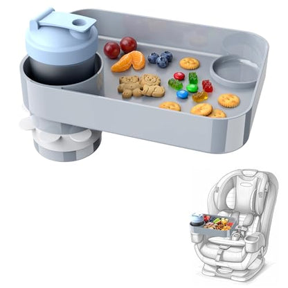 Car Seat Snack Tray for Kids, Mess-Free Square Travel Tray Cup Holder Snack Tray, Durable Car Food Tray for Toddlers, Universal Fit Kids Travel Road Trip Essentials (Gray) - color: gray