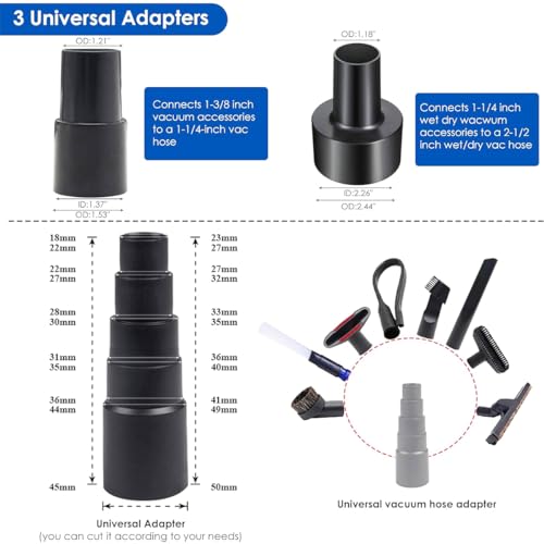 IN VACUUM 15 Pcs Universal Vacuum Attachments & Brushes for Shop Vac Accessories - 2 1/2" to 1 1/4" Hose Adapter for Shop Vac, 1 7/8" to 1" Vacuum Hose Adapter, 1 1/4" Shop Vacuum Cleaner Attachments