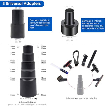 IN VACUUM 15 Pcs Universal Vacuum Attachments & Brushes for Shop Vac Accessories - 2 1/2" to 1 1/4" Hose Adapter for Shop Vac, 1 7/8" to 1" Vacuum Hose Adapter, 1 1/4" Shop Vacuum Cleaner Attachments