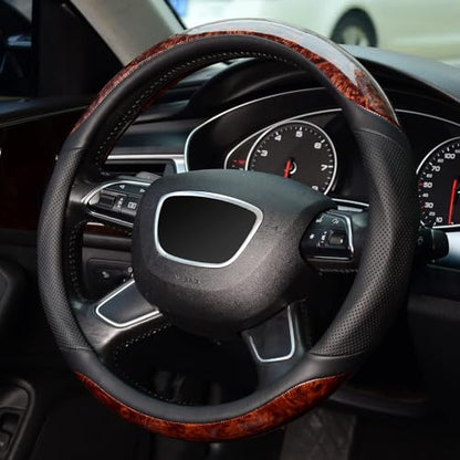 ZHOL Wood Grain Steering Wheel Cover, Universal 15 inch Microfiber Leather Anti-Slip Steering Wheel Protector, Odorless - size: Standard Size[14 1/2''-15'']