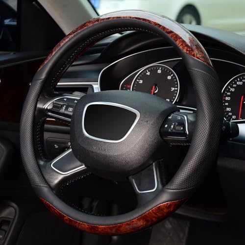 ZHOL 16 inch Steering Wheel Cover Wood Grain, Compatible Large-Size for F150 F250 F350 Ram 4Runner Tacoma Tundra Range Rover Model Car Accessories for Women Men - size: Large size[15 1/2''-16'']