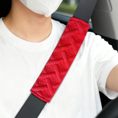 2PCS Car Seat Belt Covers, Plush Seat Belt Shoulder Pads, Seat Belt Shoulder Guard, Shoulder Strap Neck Cushion Protector, Universal Car Comfortable Accessories for Car SUV Truck (Red) - color: Red