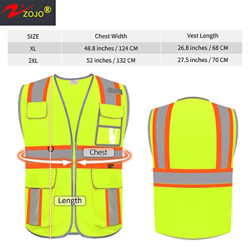 zojo High Visibility Safety Vest, 5PCS,Reflective with Multi-Functional Pockets and Zipper,for Men Women work(Yellow-Strip) - color: Yellow-strip