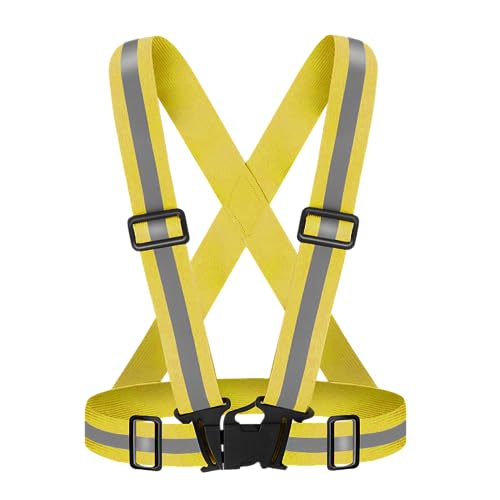 High Visibility Reflective Vest Safety Vest Running Reflective Gear Adjustable Reflective Vest for Walking,Jogging,Hiking,Night Cycling - color: Golden Yellow