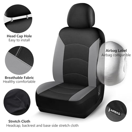 HChengkikz Car Seat Covers Front Seat, Waterproof Neoprene Car Seat Covers, Airbag Compatible, All Season Protection Universal Fit Most Cars, Trucks, SUVs (Black + LightGray) - color: Black Lightgray, size: Two Front