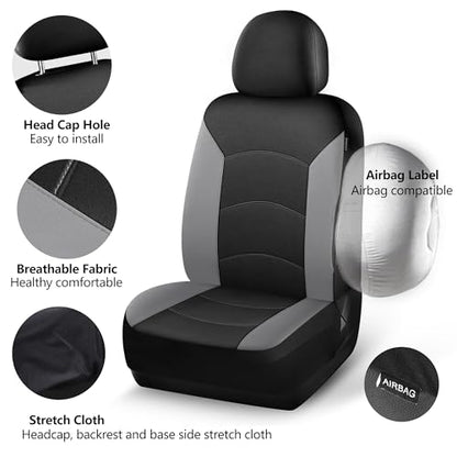 HChengkikz Car Seat Covers Front Seat, Waterproof Neoprene Car Seat Covers, Airbag Compatible, All Season Protection Universal Fit Most Cars, Trucks, SUVs (Black + LightGray) - color: Black Lightgray, size: Two Front