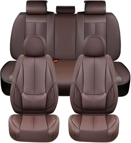 Coverado Seat Covers, Car Seat Covers Full Set, Leather Seat Covers for Cars, Car Seat Protector, Car Seat Covers Front Seats and Back Seats Universal Fit for Most Cars Brown - color: Brown, size: FullSet