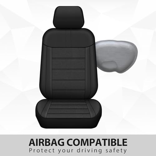 AUTOYOUTH Leather Car Seat Covers, Air Cool Mesh Design, Airbag Compatible Car Seat Covers Front Seats, Enhanced Comfort for Most Cars, SUVs, Vans - Black - color: Black
