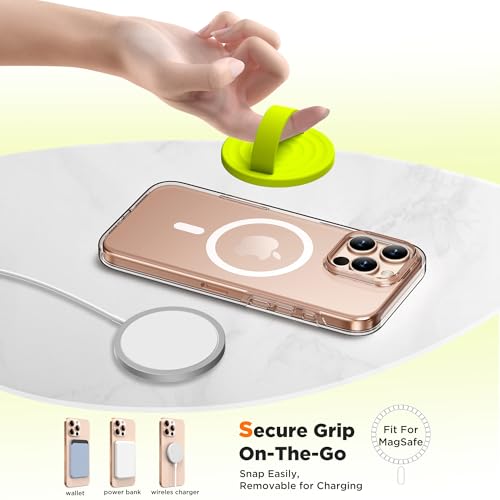 Magnetic Phone Grip Ring Holder, Liquid Silicone Magnet Cell Phone Grip Finger Loop, Compatible with Magsafe, Back of Phone for iPhone 17/16/15/14/13/12 Series, Neon Yellow - color: Neon Yellow