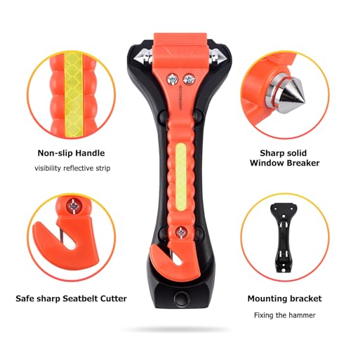 MOTORBUDDY 2-Pack Car Safety Hammer Seatbelt Cutter, Auto Emergency Escape Hammer with Window Glass Breaker and Seat Belt Cutter, Escape Tool for Car Accidents - color: Red Orange