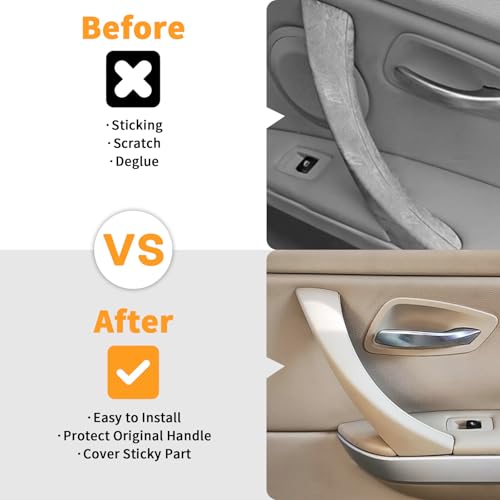 6PCS/Set Interior Inner Inside Door Pull Sticky Handle Cover for BMW 3 Series E90/E91/E92/E93 320 325 328 335 330 M3 (2004-2011) Left and Right Passenger Side (Beige) - color: Beige