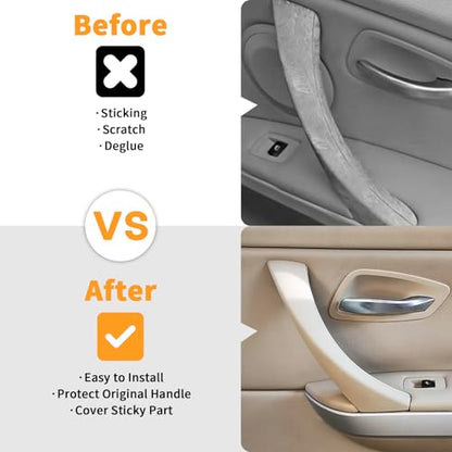 6PCS/Set Interior Inner Inside Door Pull Sticky Handle Cover for BMW 3 Series E90/E91/E92/E93 320 325 328 335 330 M3 (2004-2011) Left and Right Passenger Side (Beige) - color: Beige