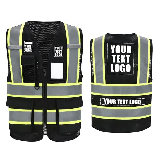 A-SAFETY Mesh High Vis Vest Lightweight Reflective Construction Vest with Pockets Safety Vest for Men/Women - color: Dz-black, size: X-Small
