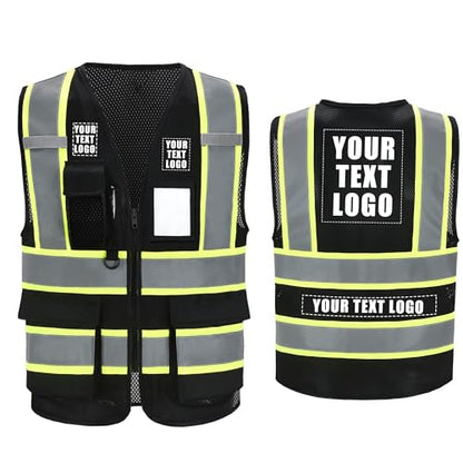 A-SAFETY Mesh High Vis Vest Lightweight Reflective Construction Vest with Pockets Safety Vest for Men/Women - color: Dz-black, size: 3X-Large