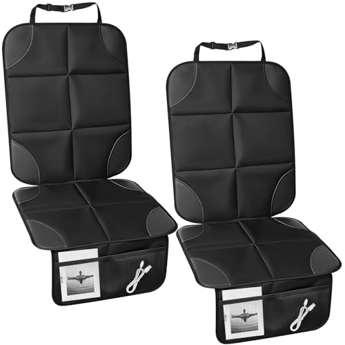 Aurelema 2 Pcs Car Seat Protector with Non-Slip Backing and Mesh Pockets 600d Fabric Child Car Seat Covers Waterproof, Durable for Baby and Pet, Sedan SUV Truck (Black) - color: Black