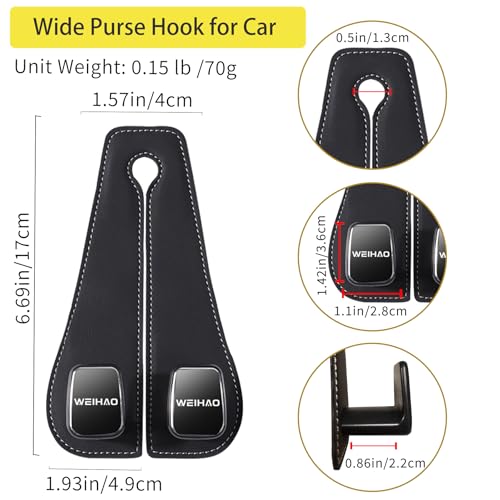 WEIHAO Wide Purse Hook for Car, Twin Hook Leather Car Headrest Hangers, Car Seat Back Storage Hook, Headrest Hooks Purse Bag Holder for Car Universal Fit Sedan Trucks SUVs Most Vehicles (Black-4PCS) - color: Black-4PCS