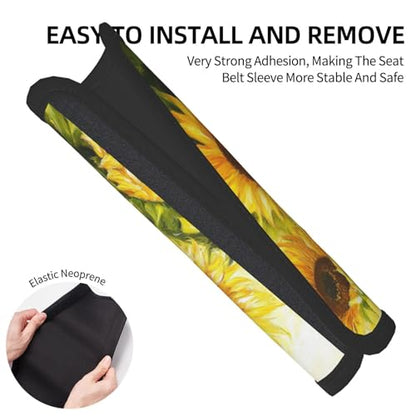 Seat Belt Cover Pads Sunflowers Oil Painting Car Seat Belt Covers for Women Men Adults Kids Soft Comfortable Auto Seatbelt Cushion Shoulder Strap Pad Handle Wraps, 1 Pair - color: Sunflowers Oil Painting