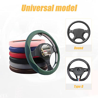 Car Steering Wheel Cover, Microfiber Breathable Ice Silk Leather Steering Wheel Cover Soft Anti-Slip Safety, 15inch Four Season Universal Fits for Most Truck,SUV,Cars (Coffee) - color: Coffee
