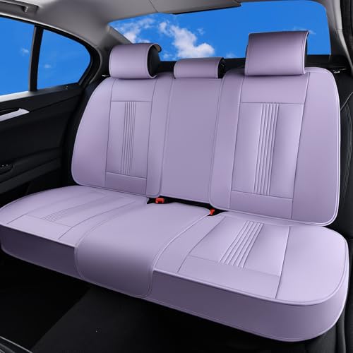 Huidasource Purple Back Seat Cover, Nappa Leather Rear Seat Cover with Ventilation Holes, Velcro Adjustable, Compatible with Seat Belts, Child Safety Seats, for Most Cars SUV Truck, Purple - color: R# Purple, size: Back Seat Cover