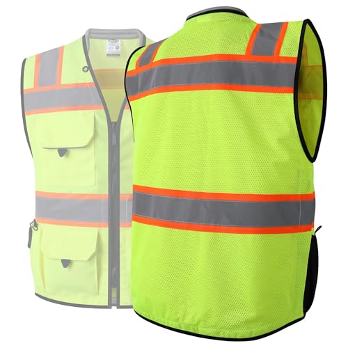 JKSafety Hi-Vis Unisex Surveyor Safety Vest Heavy Duty PPE Inner Pockets ANSI/ISEA Compliant - color: 188-yellow, size: Small