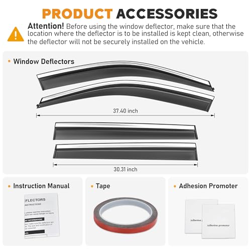 Shatterproof Taped-On Window Deflectors for Jeep Compass 2017-2025 with Chrome Trim, Rain Guards, Window Visors for Car, Vent Deflector, 4pcs - size: For 2017-2025 Compass
