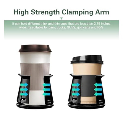 2PCS Car Cup Holder Insert, Upgraded Adaptive Clamping Arm Auto Cup Holder Expander, Adjustable Anti-Shake Car Drink Holder Insert, Anti-Slip Self-Adhesive Bottle Locking Expander Accessory