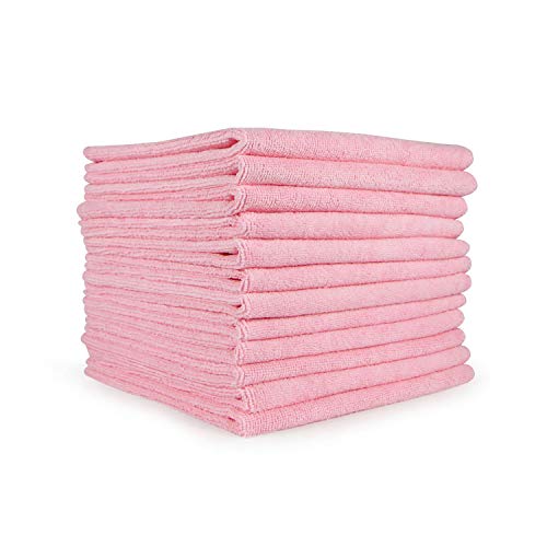 Arkwright Microfiber Cleaning Cloths - (Pack of 12) Lint & Streak-Free Drying Wash Towels, 320 GSM Super Absorbent & Quick Dry, Perfect Cleaner for Car, Glass, and Window, 12 x 12 in, Pink - color: Pink, size: Pack of 12