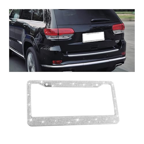 Bling Car License Plate Frame, Sparkly Crystal Rhinestone Vehicle License Plate Holder, Stainless Steel Auto Tag Plate Cover for Women Girls, Universal for SUV, Sedan, Truck (White) - color: White