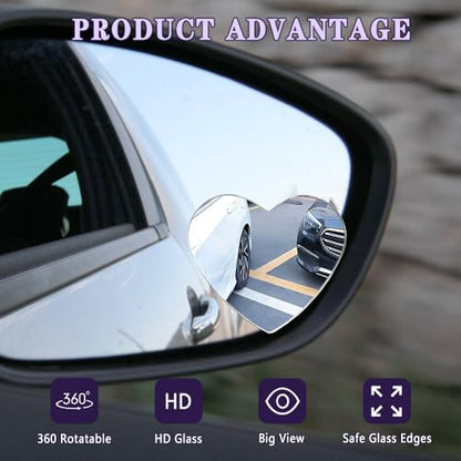 2PCS Blind Spot Mirror, Side Mirror Blindspot, Heart Shaped HD Glass Frameless Convex Rear View Mirrors, 360° Adjustable Wide Angle Auxiliary Mirrors Accessories Universal for Most Vehicles