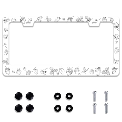 Personalized License Plate Frame Strawberry Stainless Steel Accessory Cute Fruit License Plate Holder Funny Car Decorative 2 Holes Screws Fits Us Standard License Plates 12.2 X 6.3 in for Men Women - color: Strawberry
