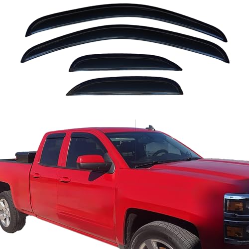 Tape On Rain Guards Window Visors Deflectors for 2007-2013 Chevrolet(Chevy) Silverado & GMC Sierra 1500/2500HD/3500HD Extended Cab,Side Window Rain Guards Vent Visors,4-Piece Set - size: For Silverado/Sierra Extended Cab 2007-2013