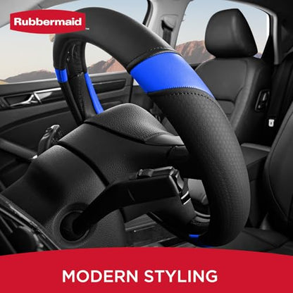 Rubbermaid Steering Wheel Cover – Universal Fit 14.5"–15" Steering Wheel Cover, Anti-Slip Grip, Breathable Leather, All-Season Protection, Interior Upgrade for Cars, Trucks, SUVs - Blue - color: Blue