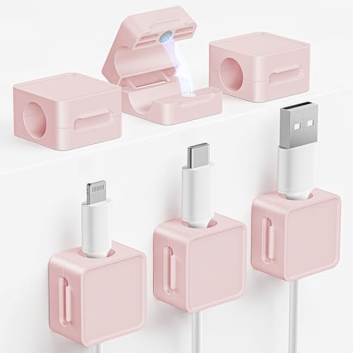 6 Pack Cord Holder, Strong Adhesive Desk Cord Organizer Magnetic Easy Open, Wire Holder Organizer Neatly for Home, Office, Car, Desk, Nightstand, Pink - color: pink-6pack