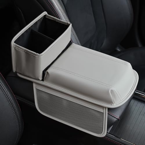 JEYODA Upgraded Car Armrest Cover,Premium Leather Car Armrest Cover Cushion with Storage Holder, Caddy for car (grey) - color: grey