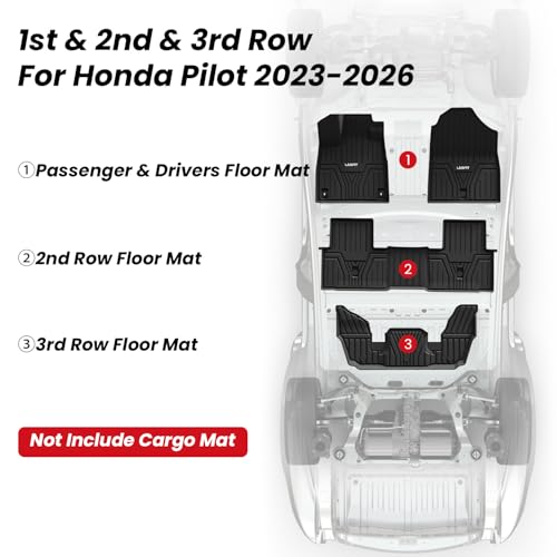 LASFIT Floor Mats for Honda Pilot 2023 2024 2025 2026 (7&8 Seats), All Weather Custom Fit TPE Odorless Anti-Slip Floor Liner 1st & 2nd & 3rd Row, Black - style: 7）For Honda Pilot | 2023-2026 | 1st & 2nd & 3rd
