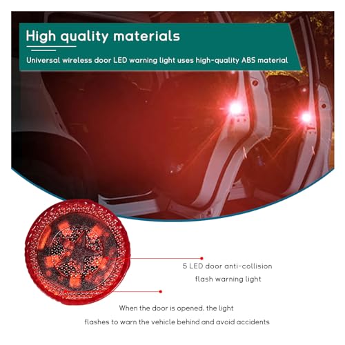 Dickno 4 PCS Wireless Car Door LED Warning Lights, 5 LED Roadside Auto Flashing Safety Signal for Anti Rear End Collision, Universal Strobe for Car SUV Truck (Red) - color: Red