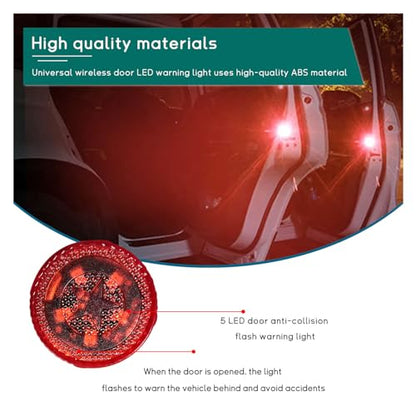 Dickno 4 PCS Wireless Car Door LED Warning Lights, 5 LED Roadside Auto Flashing Safety Signal for Anti Rear End Collision, Universal Strobe for Car SUV Truck (Red) - color: Red