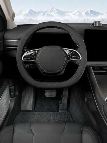Car Steering Wheel Cover, Anti-Skid Silicone Steering Wheel Cover Easy Clip-On Installation & Anti-Sweat Grip, Universal Automotive Interior Accessories for Most Cars (Grey) - color: Black