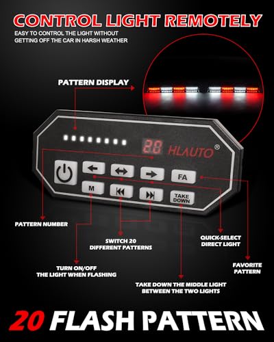 HLauto 604N Emergency Dash Strobe Lights: 2x16.8 inch Red White Security Light w/Take Down, 48 LED Safety Flashing Warning Hazard Interior Windshield Light Bar for Trucks Vehicles - color: #06 Red / White