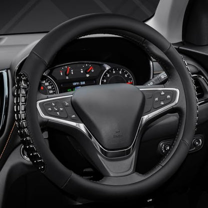 West Llama Nappa Leather Car Steering Wheel Cover Gel Massage,Cool in Summer,Universal 15 inch(Black-Standard Size) - color: F-Black, size: Standard size (14 ½''-15'')