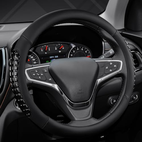 West Llama Nappa Leather Car Steering Wheel Cover Gel Massage,Cool in Summer,Universal 15 inch(Black-Standard Size) - color: F-Black, size: Standard size (14 ½''-15'')