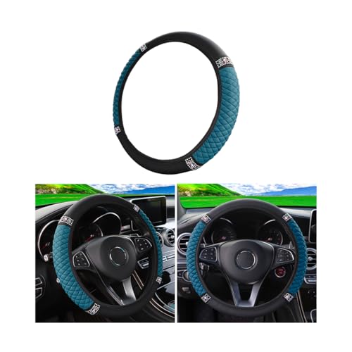 Osilly Bling Car Steering Wheel Cover, 15 Inch Rhinestones Soft Leather Elastic Steering Wheel Protector, Sparkly Crystal Diamond for Women Girls (Black Green) - color: Black Green