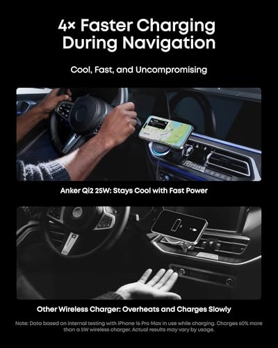 Anker Prime MagSafe Car Mount Charger, Qi2 25W Certified Wireless Car Charger with AirCool, Strong Magnets, Air Vent Mount for iPhone 17-12 Series (Check Vent Compatibility, 60W Adapter Included)