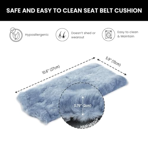 Andalus Genuine Sheepskin Car Seat Belt Cover Pad – Soft Fuzzy, Comfy Fluffy Seatbelt Covers, Shoulder Pad Neck Cushion Protector, Car Accessories for Woman, Man, Girl (Blue Gray, 2-Pack) - color: Blue Gray