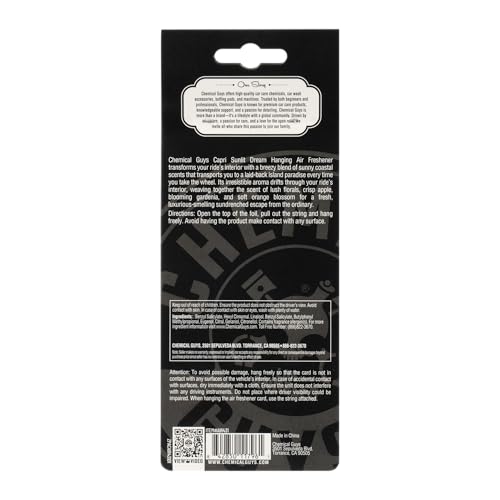 Chemical Guys Hanging Car Air Freshener 12-Pack, Capri Sunlit Dream Coastal Citrus & Soft Floral Fragrance, Rearview Mirror Paper Fresheners for Cars, Trucks, SUVs, RVs & Boats