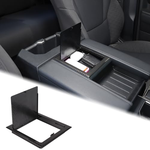 Aunginsy Armrest Hidden Storage Box Cover Compatible with Toyota Tundra 2022-2026, Center Console Organizer Tray Armrest Handrail Storage Box Lid Cover Container Insert Pallet Manager ABS Accessories - color: Carbon Fiber Pattern(B)